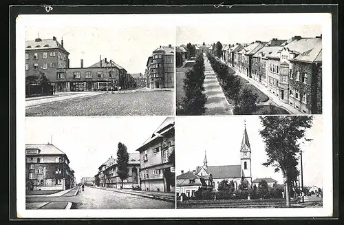 AK Hrabuvka, Strassenpartie, Kirche, Platz