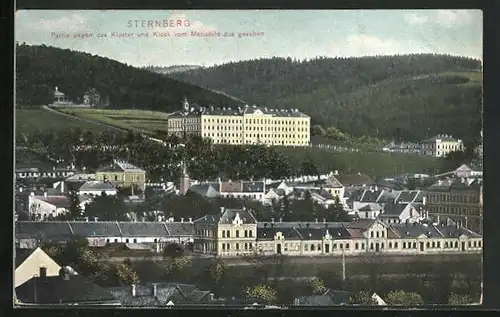 AK Sternberg, Blick vom Mariabild gegen Kloster und Kiosk