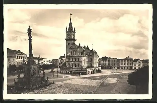 AK Mähr. Neustadt, Stadtplatz mit Mariensäule