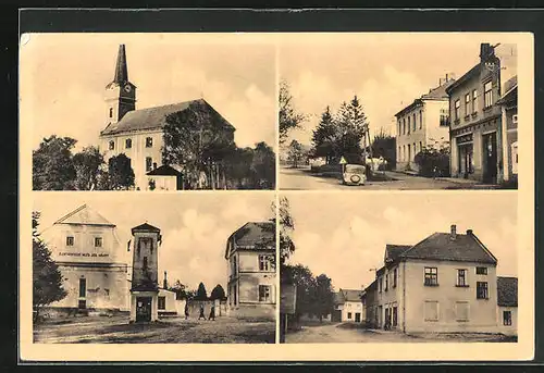 AK Vlkos u Prerova, Kirche, Strassenpartie, Gebäudeansicht