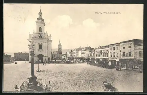 AK Mährisch Weisskirchen, Platz mit Säule