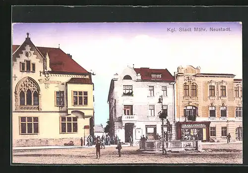 AK Mähr. Neustadt, Ortspartie mit Geschäft von Franz Opatril