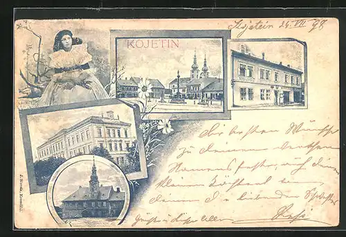 AK Kojetín, Rathaus, Geschäft, Marktplatz