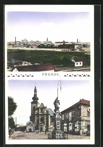 AK Prerov, Denkmal und Kirche, Teilansicht