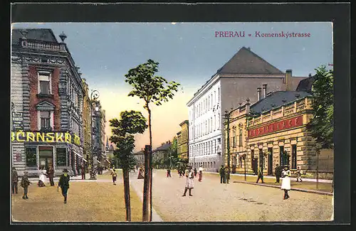 AK Prerov /Prerau, Komenskystrasse mit Restaurant