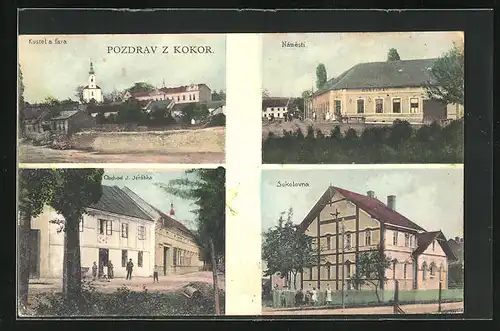 AK Kokory, Námesti a Hostinec, Kostel a fara, Obchod J. Jerábka, Sokolovna
