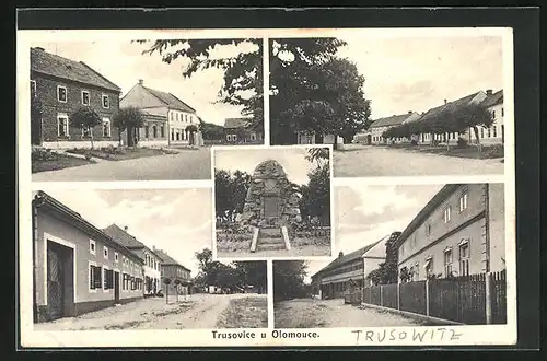 AK Trusovice u Olomouce, Strassenansichten aus dem Ort, Denkmal
