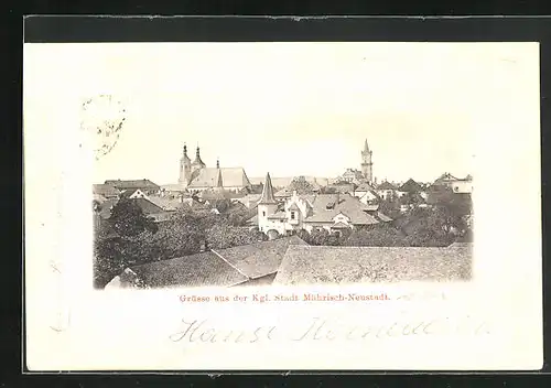 AK Mährisch-Neustadt, Teilansicht mit Kirche