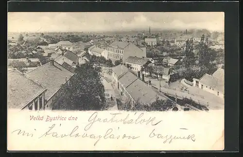 AK Velká Bystrice, Strassenpartie aus der Vogelschau