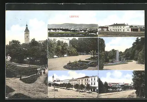 AK Leipnik, Kirche, Gartenanlagen, Stadtplatz