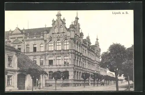 AK Leipnik n. B., Strassenpartie mit Deutscher Oberrealschule