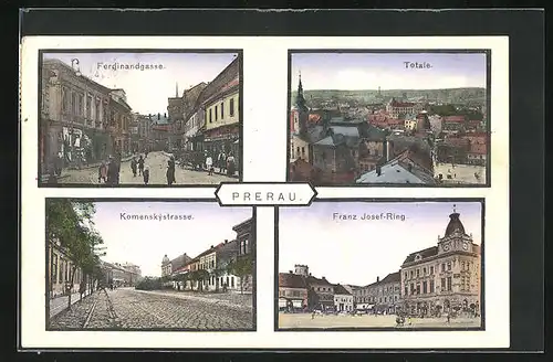 AK Prerau, Ferdinandgasse, Franz Josef-Ring, Komenskystrasse