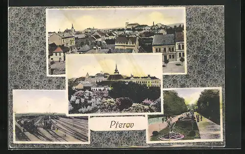 AK Prerov, Gartenanlagen, Bahnhof, Gesamtansicht des Ortes