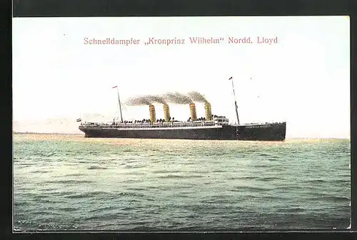 AK Passagierschiff Kronprinz Wilhelm auf hoher See