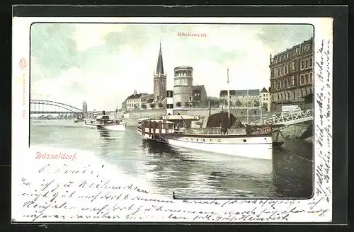 AK Düsseldorf, Rheinwerft mit Dampfern