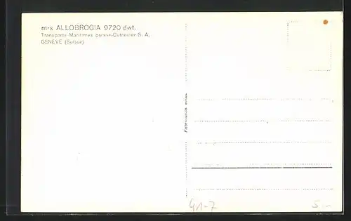 AK Handelsschiff M. S. Allobrogia vor der Küste