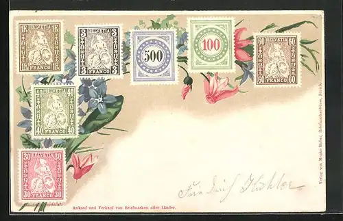 AK Briefmarken aus der Schweiz