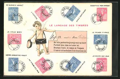 AK Französische Briefmarken und Engel