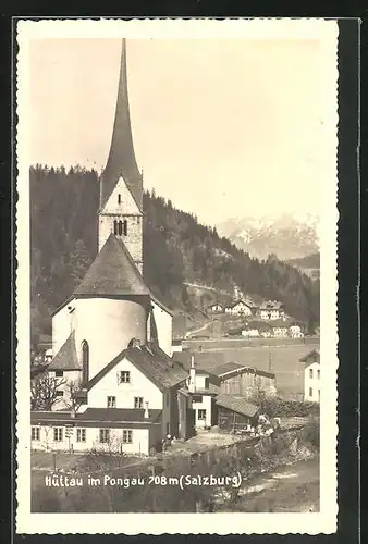AK Hüttau im Pongau, Teilansicht mit Kirche