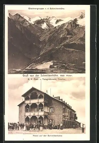 AK Schmittenhöhe, Hotel auf der Schmittenhöhe, K. K. Post- und Telegrafenamt, Glocknergruppe