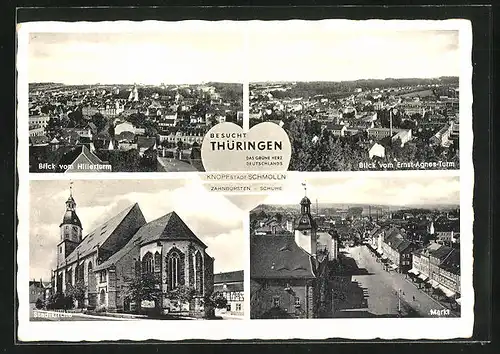 AK Schmölln /Thür., Blick vom Hillerturm, PP 127 C 43/02, Ganzsache, Stadtkirche