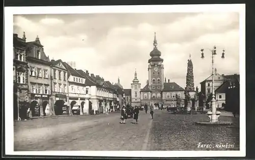 AK Saaz /Zatec, Namesti, Radnice, Geschäft Julius Meinl