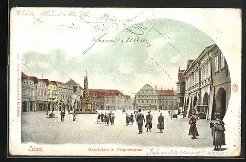 AK Saaz /Zatec, Marktplatz mit Pragerstrasse