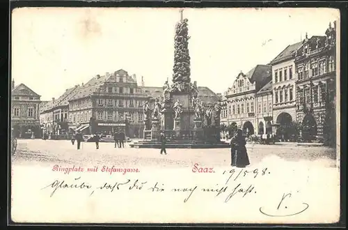 AK Saaz /Zatec, Ringplatz mit Stefansgasse