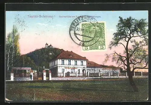 AK Teplitz Schönau / Teplice, Gasthaus Greinerhütte am Fusse des Schlossberges