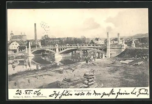 AK Mähr. Weisskirchen, Flusspartie mit Brücke