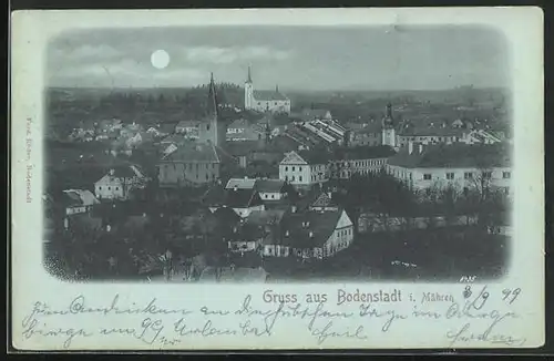 Mondschein-AK Bodenstadt, Panorama mit Kirchen