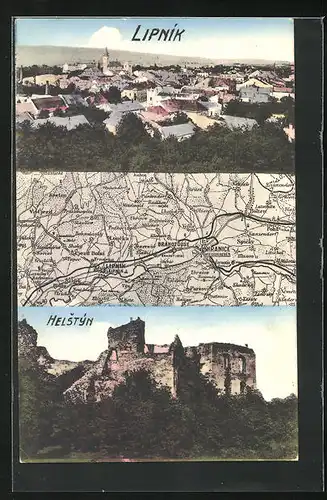 AK Lipnik, Helstyn, Totalansicht, Landkarte