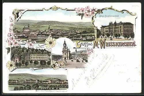 Lithographie Mähr. Weisskirchen, Bad Teplitz, Höhere Forstlehranstalt