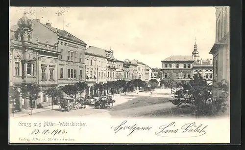 AK Mähr. Weisskirchen, Strassenpartie mit Hotel