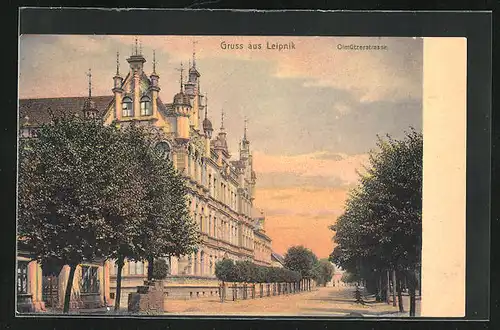 AK Leipnik, Olmützerstrasse im Abendrot