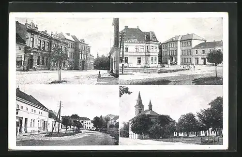 AK Brodek, Strassenpartie mit Geschäften, Kirche, Ortspartie