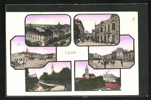 AK Lipnik, Strassenpartie mit Buchdruckerei, Platz, Ortspartie