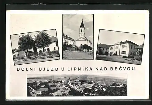 AK Dolni Ujezd u Lipnika nad Becvou, Kirche, Gebäudeansicht, Ortspartie