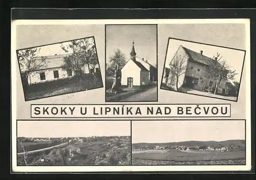 AK Skoly u Lipnika nad Becvou, Gasthaus, Geschäft, Kirche