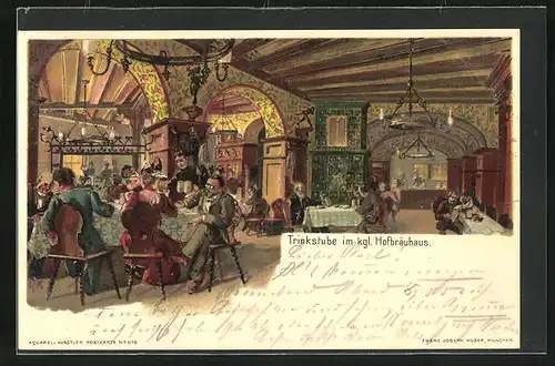 Lithographie Trinkstube im Münchner Hofbräuhaus