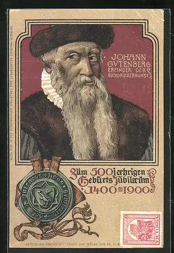 AK Geburtsjubiläum von Johann Gutenberg