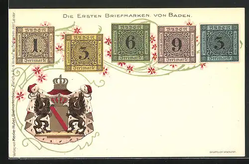 Lithographie Baden, Die ersten Briefmarken und Wappen