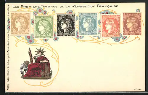 Lithographie Republlique Francaise, Die ersten Briefmarken und Logo