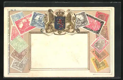 Künstler-AK Deutsches Reich, Briefmarken und Wappen