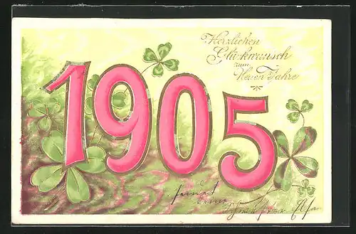 Künstler-AK Neues Jahr 1905 mit Kleeblättern, Jahreszahl