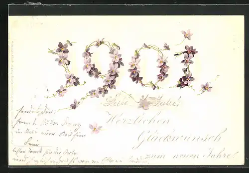 AK Glückwunsch zum Jahr 1901, Blumen, Jahreszahl