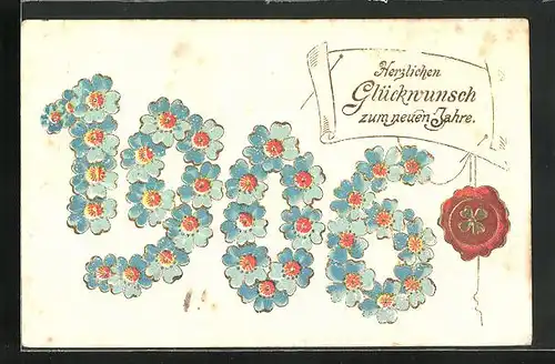 Präge-AK Neues Jahr 1906, Blumen, Jahreszahl
