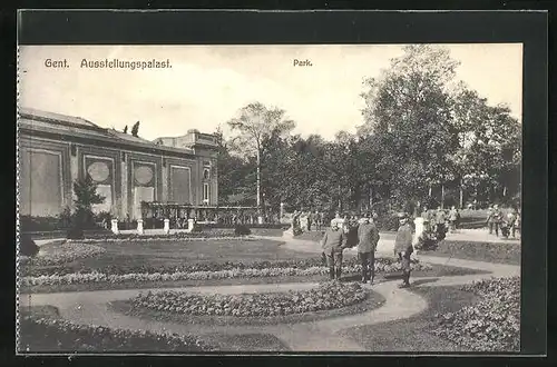 AK Gent, Ausstellungspalast, Park mit Soldaten in Uniform