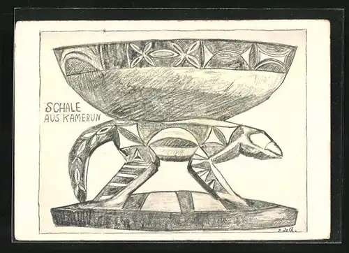 Künstler-AK Kamerun, Geschnitzte Holzschale