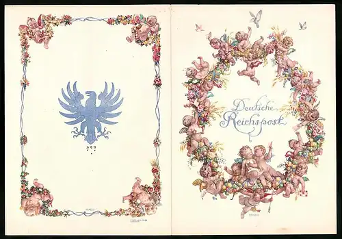 Telegramm Deutsche Reichspost, 1932, Engel mit Briefen und Blumen, Entwurf: Arnold